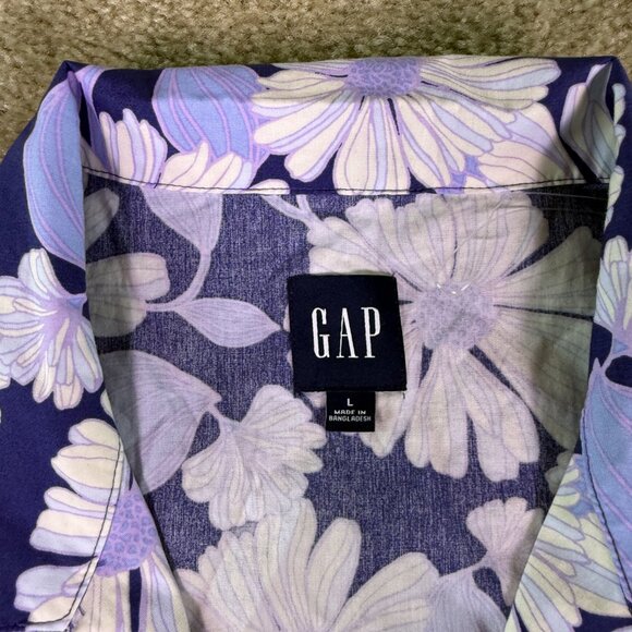 Gap Shirt Men's Large Blue White Floral Hawaiian Camp Collar Button Up NWT E841 - Picture 3 of 9